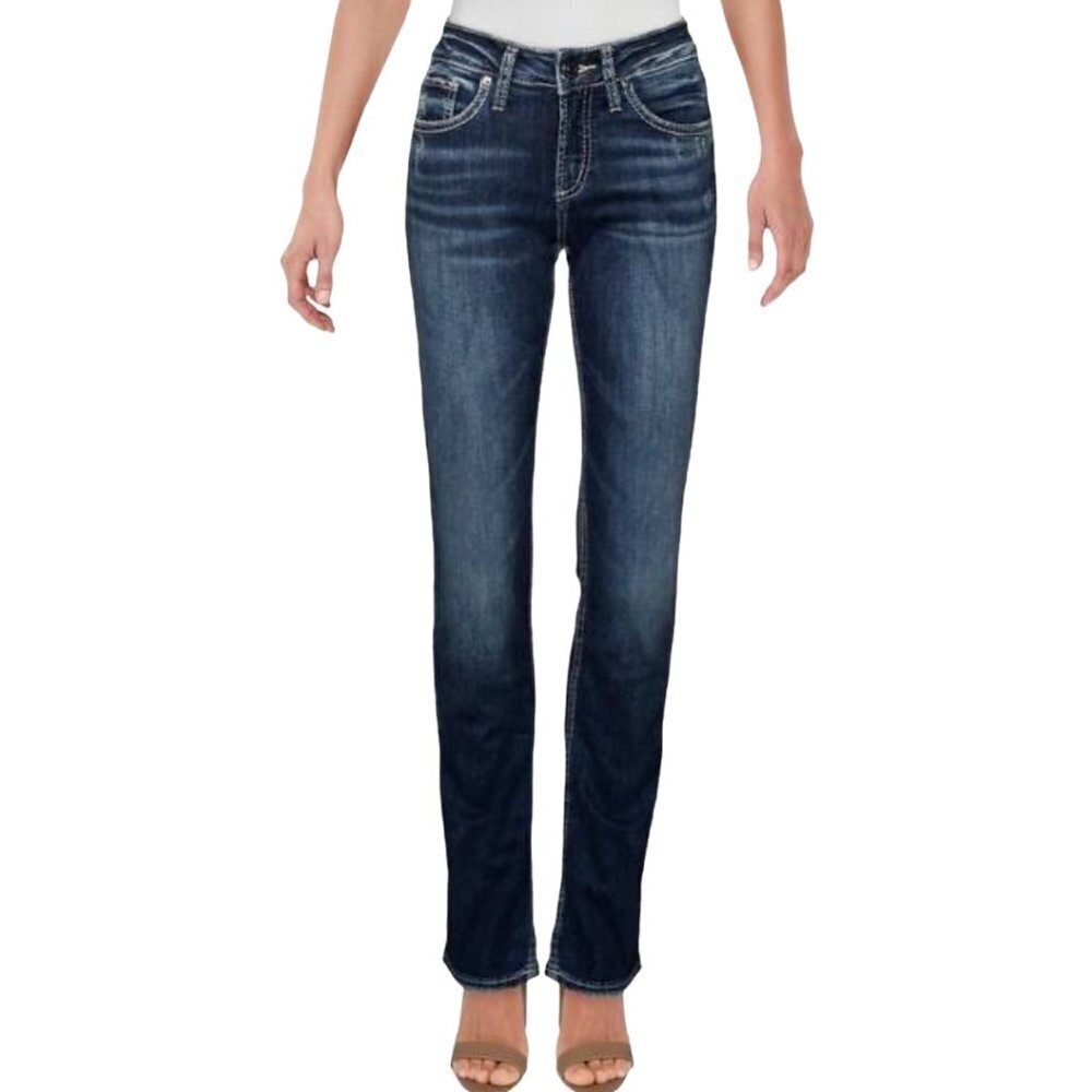 SUKO Size 29x31" Avery Slim Bootcut Faded Mid Rise Distressed Blue Denim…